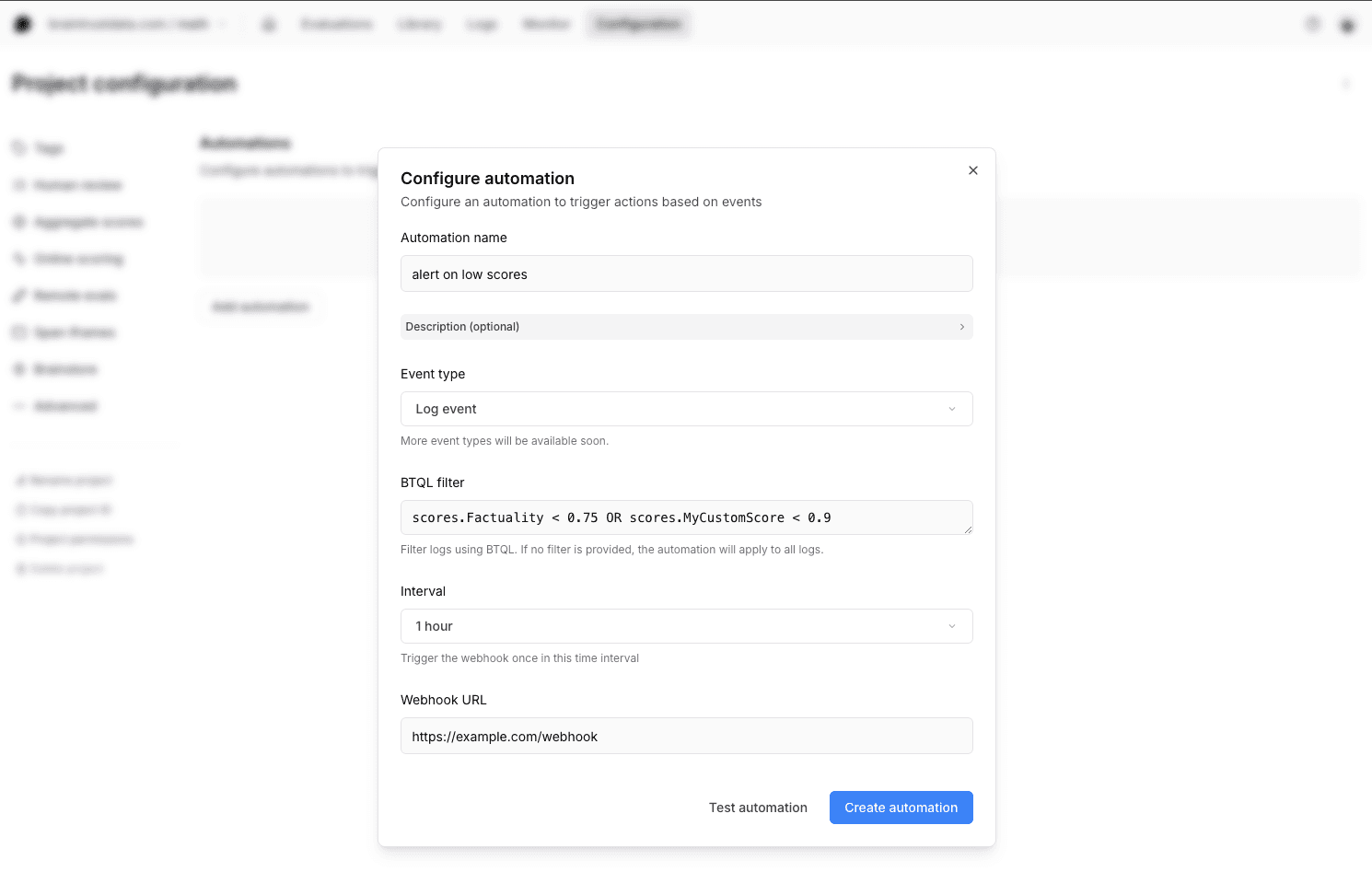 Create webhook automation